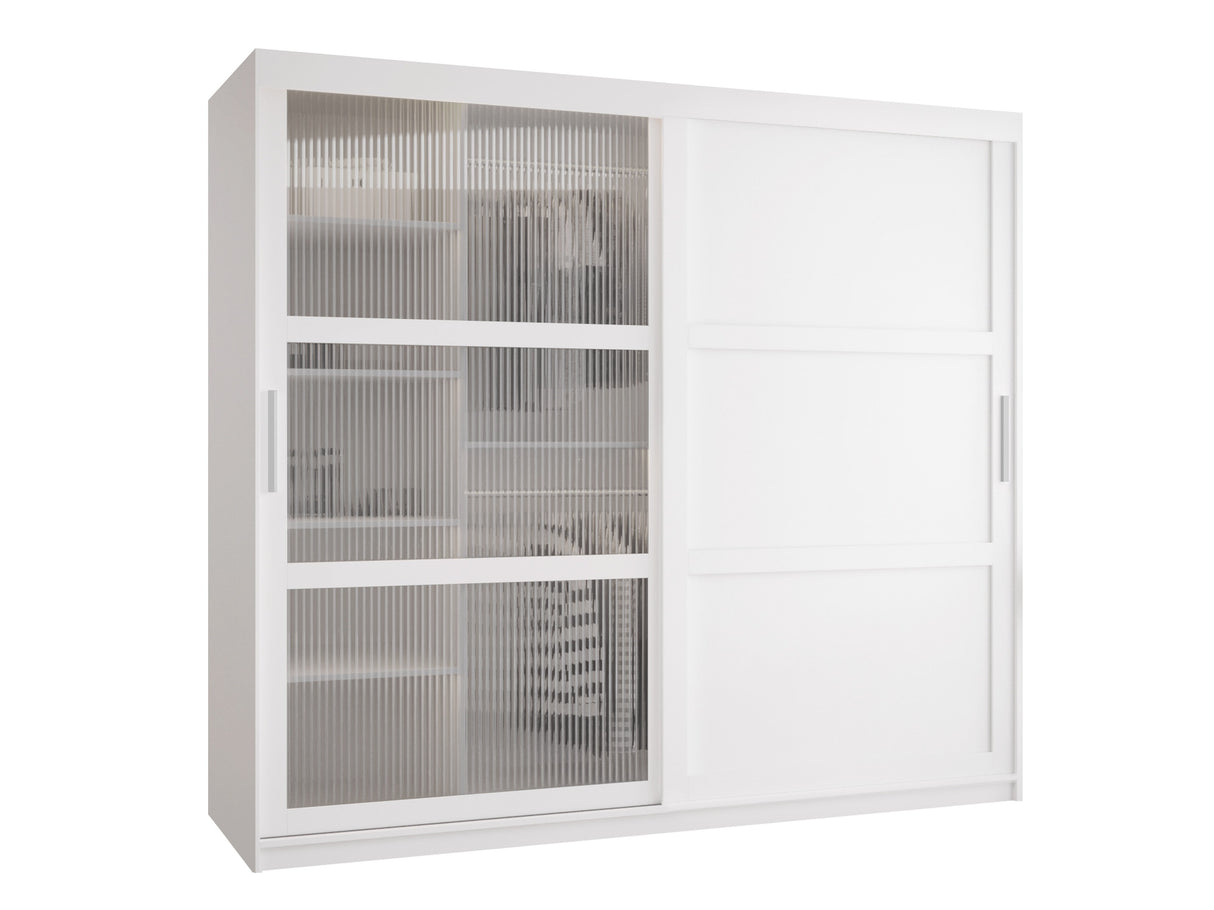 Gardróbszekrény Szafa FLUTES 3, Szín: Fehér, Fiókok: Igen, Szélesség: 200 cm, Led világítás: Nem