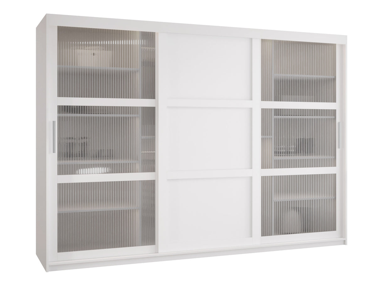 Gardróbszekrény Szafa FLUTES 3, Szín: Fehér, Fiókok: Igen, Szélesség: 250 cm, Led világítás: Nem