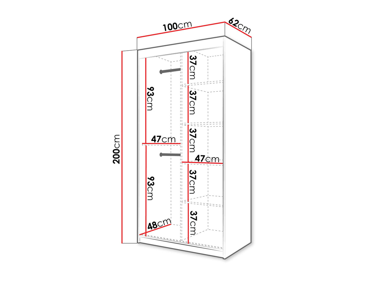 Gardróbszekrény Szafa FLUTES 3, Szín: Fekete, Fiókok: Nem, Szélesség: 100 cm, Led világítás: Nem