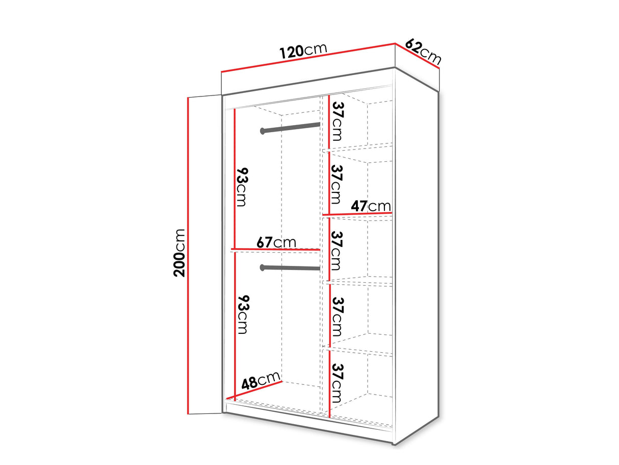 Gardróbszekrény Szafa FLUTES 3, Szín: Fekete, Fiókok: Nem, Szélesség: 120 cm, Led világítás: Nem