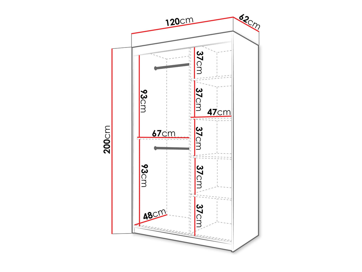 Gardróbszekrény Szafa FLUTES 3, Szín: Fekete, Fiókok: Nem, Szélesség: 120 cm, Led világítás: Igen