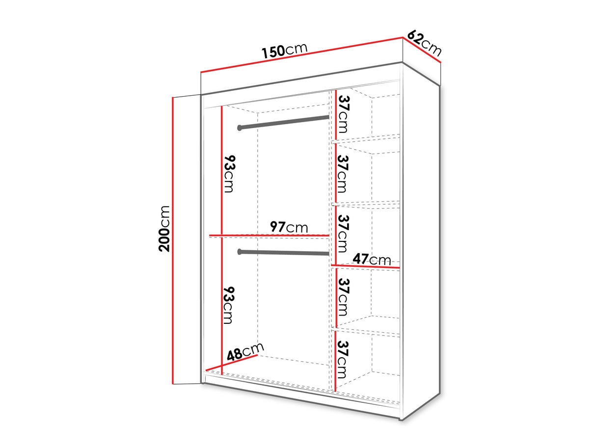 Gardróbszekrény Szafa FLUTES 3, Szín: Fekete, Fiókok: Nem, Szélesség: 150 cm, Led világítás: Nem