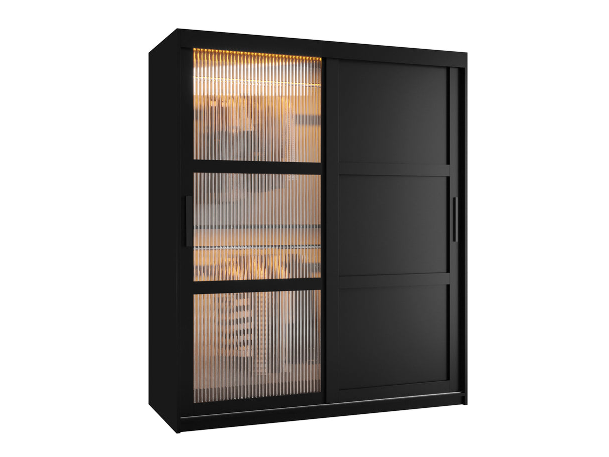 Gardróbszekrény Szafa FLUTES 3, Szín: Fekete, Fiókok: Nem, Szélesség: 150 cm, Led világítás: Igen