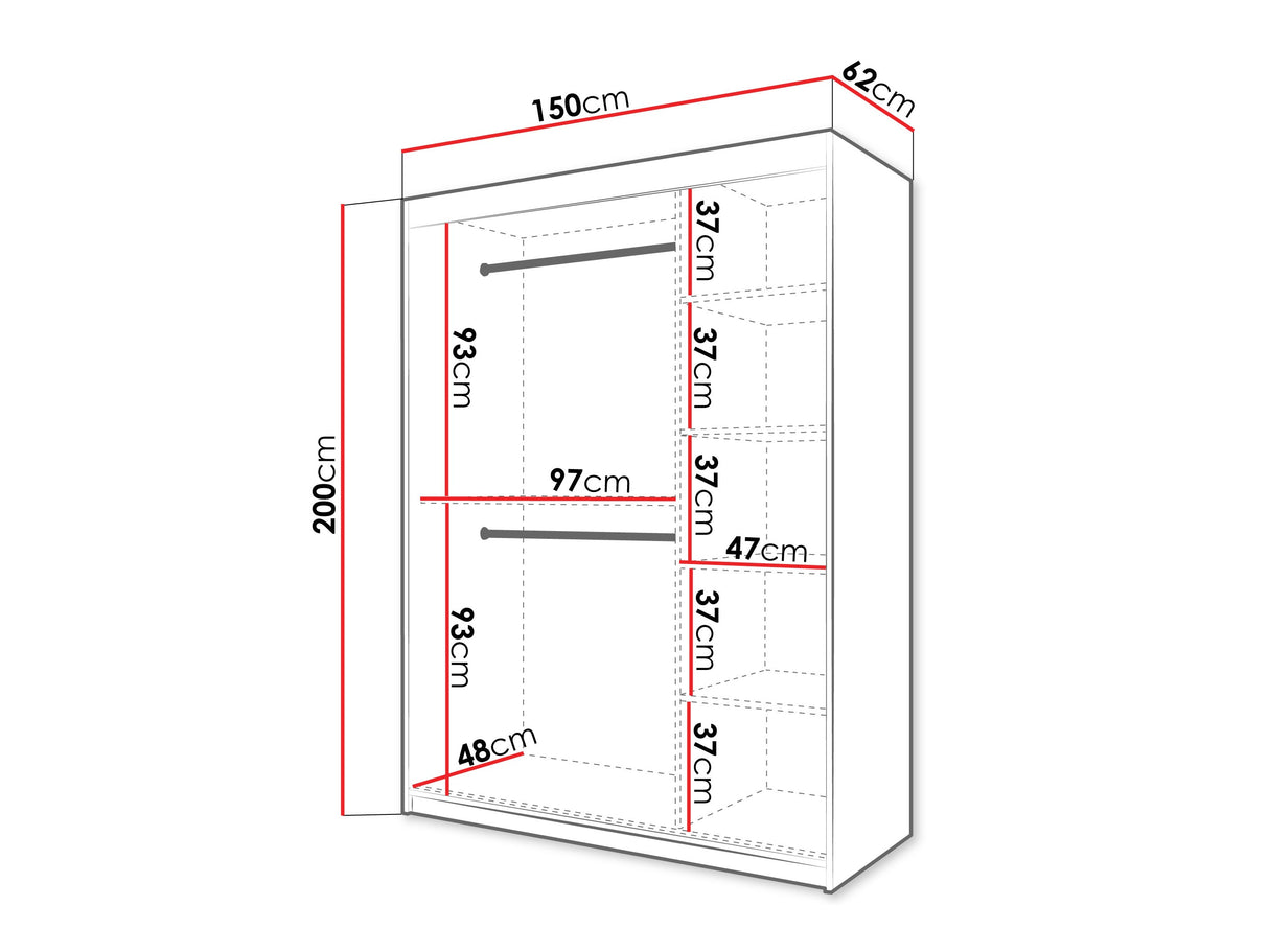 Gardróbszekrény Szafa FLUTES 3, Szín: Fekete, Fiókok: Nem, Szélesség: 150 cm, Led világítás: Igen