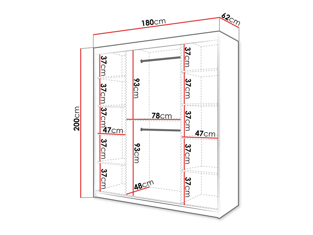 Gardróbszekrény Szafa FLUTES 3, Szín: Fekete, Fiókok: Nem, Szélesség: 180 cm, Led világítás: Nem