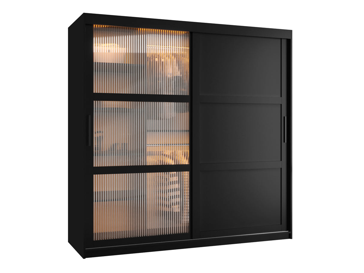 Gardróbszekrény Szafa FLUTES 3, Szín: Fekete, Fiókok: Nem, Szélesség: 180 cm, Led világítás: Igen