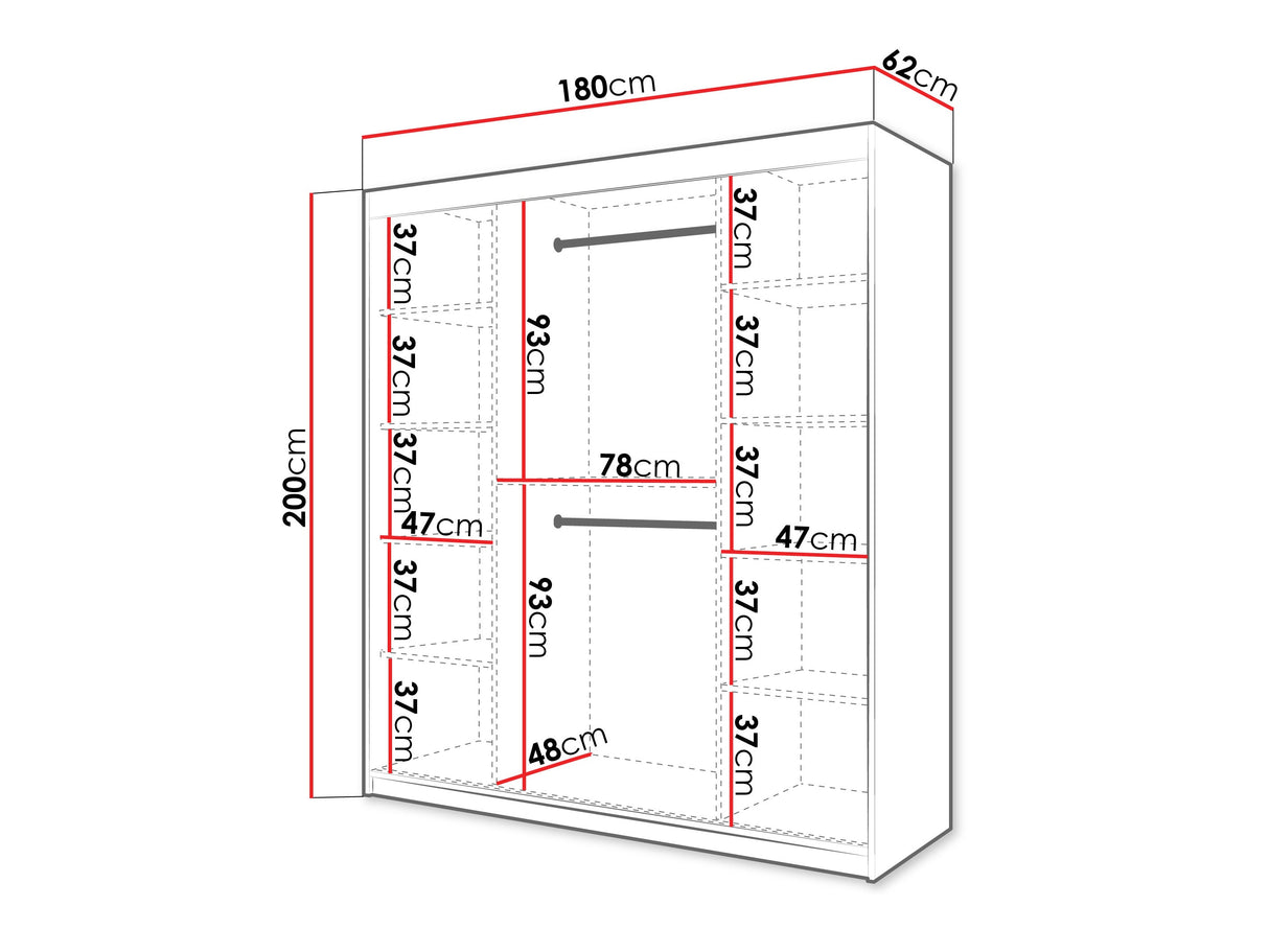Gardróbszekrény Szafa FLUTES 3, Szín: Fekete, Fiókok: Nem, Szélesség: 180 cm, Led világítás: Igen