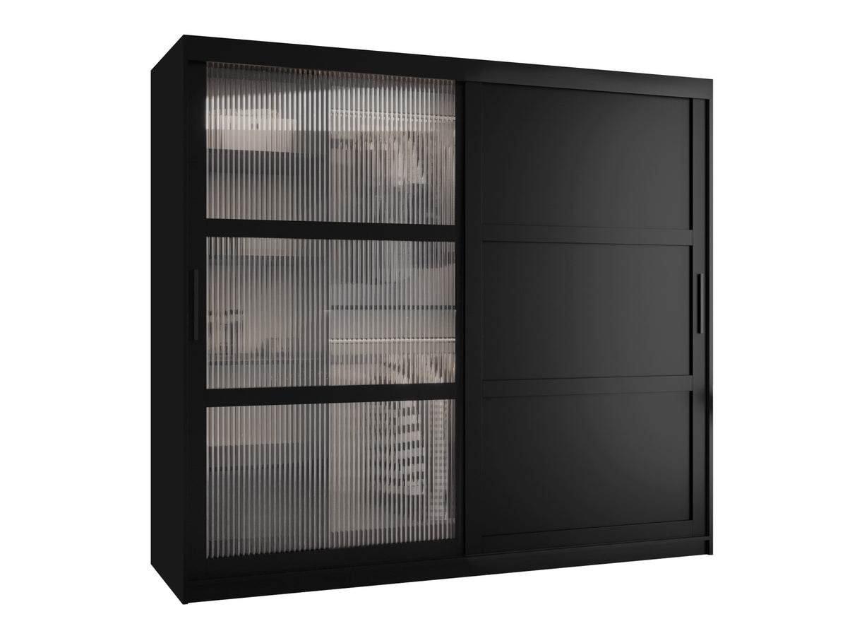 Gardróbszekrény Szafa FLUTES 3, Szín: Fekete, Fiókok: Nem, Szélesség: 200 cm, Led világítás: Nem