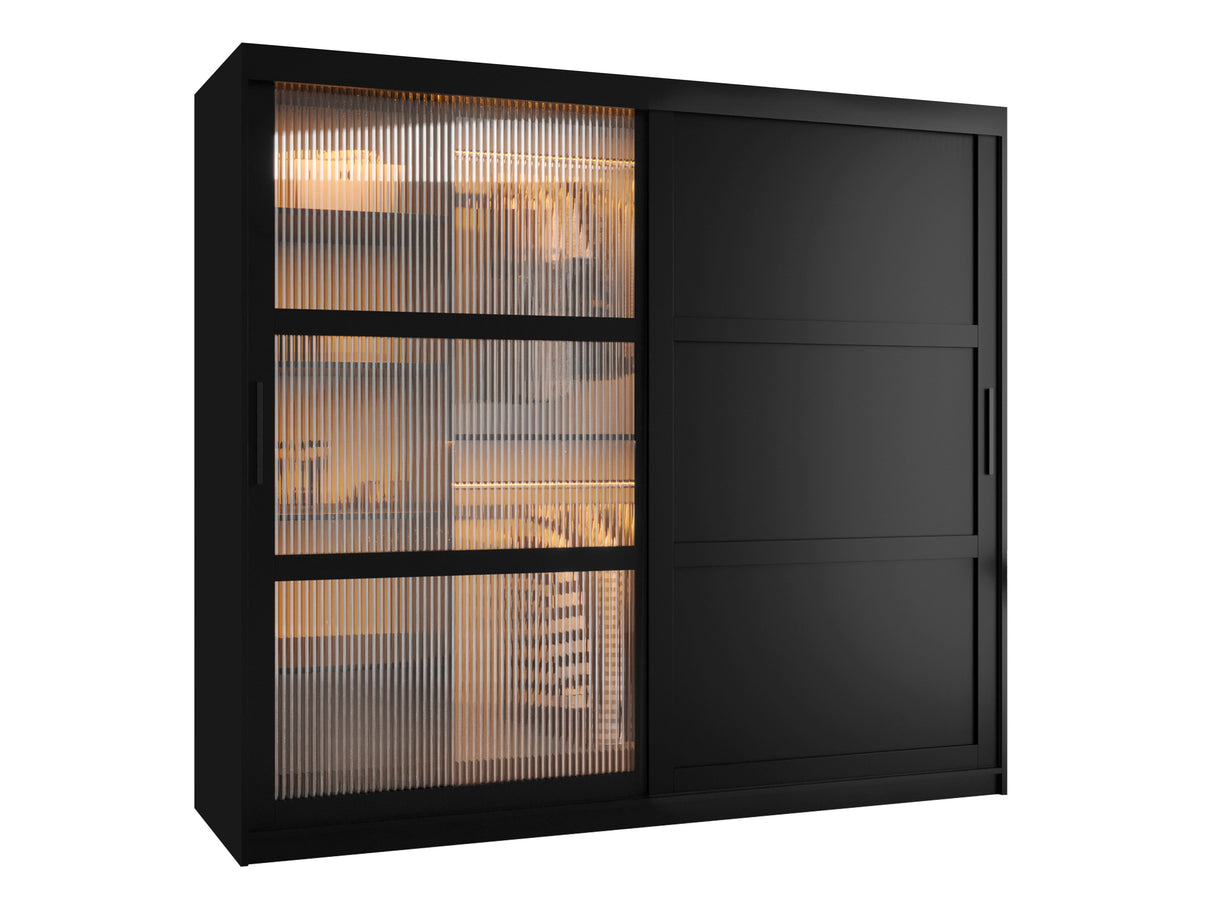 Gardróbszekrény Szafa FLUTES 3, Szín: Fekete, Fiókok: Nem, Szélesség: 200 cm, Led világítás: Igen