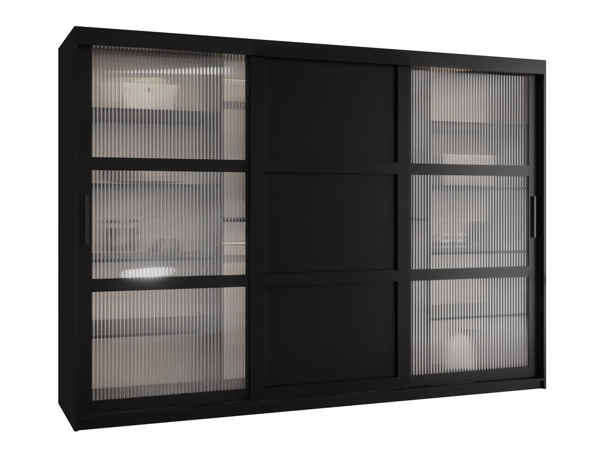 Gardróbszekrény Szafa FLUTES 3, Szín: Fekete, Fiókok: Nem, Szélesség: 250 cm, Led világítás: Nem