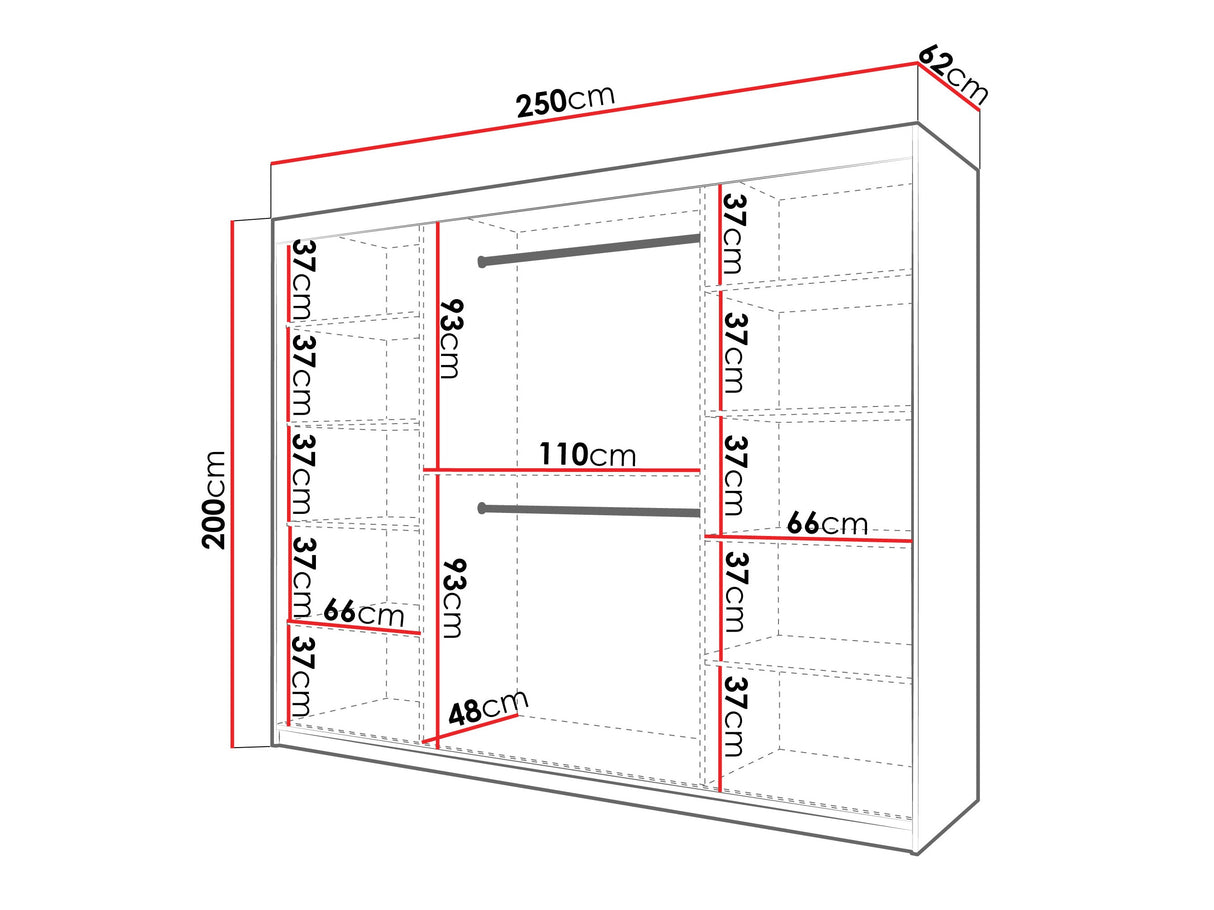 Gardróbszekrény Szafa FLUTES 3, Szín: Fekete, Fiókok: Nem, Szélesség: 250 cm, Led világítás: Nem