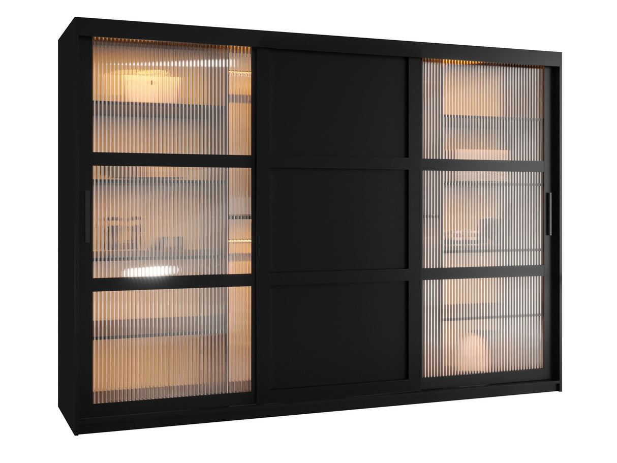 Gardróbszekrény Szafa FLUTES 3, Szín: Fekete, Fiókok: Nem, Szélesség: 250 cm, Led világítás: Igen