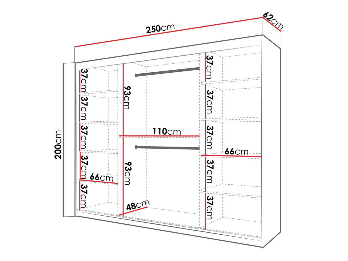 Gardróbszekrény Szafa FLUTES 3, Szín: Fekete, Fiókok: Nem, Szélesség: 250 cm, Led világítás: Igen