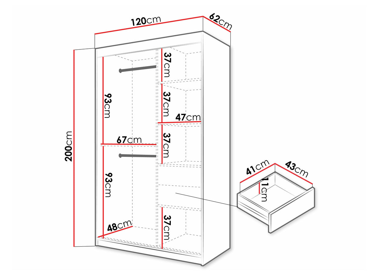 Gardróbszekrény Szafa FLUTES 3, Szín: Fekete, Fiókok: Igen, Szélesség: 120 cm, Led világítás: Nem