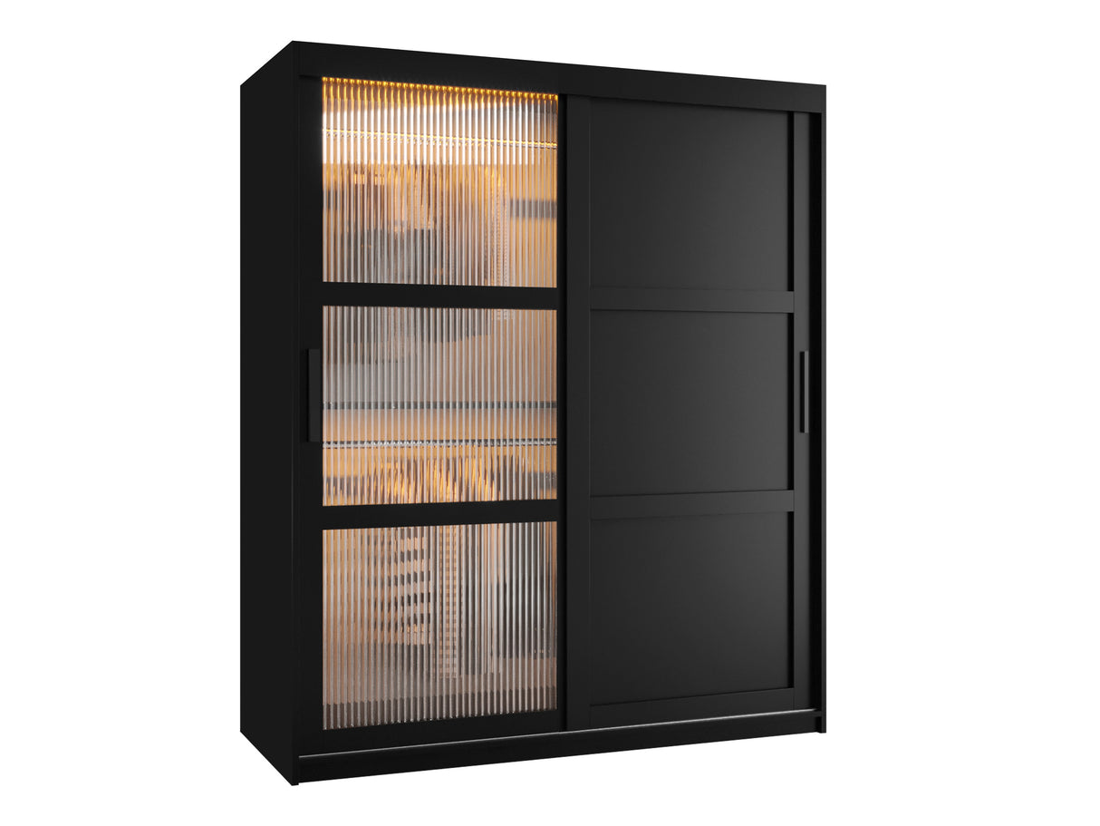 Gardróbszekrény Szafa FLUTES 3, Szín: Fekete, Fiókok: Igen, Szélesség: 150 cm, Led világítás: Igen