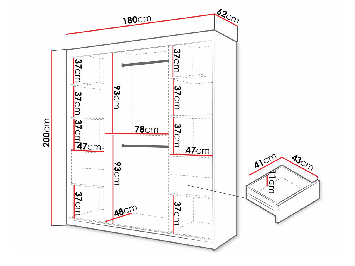Gardróbszekrény Szafa FLUTES 3, Szín: Fekete, Fiókok: Igen, Szélesség: 180 cm, Led világítás: Nem