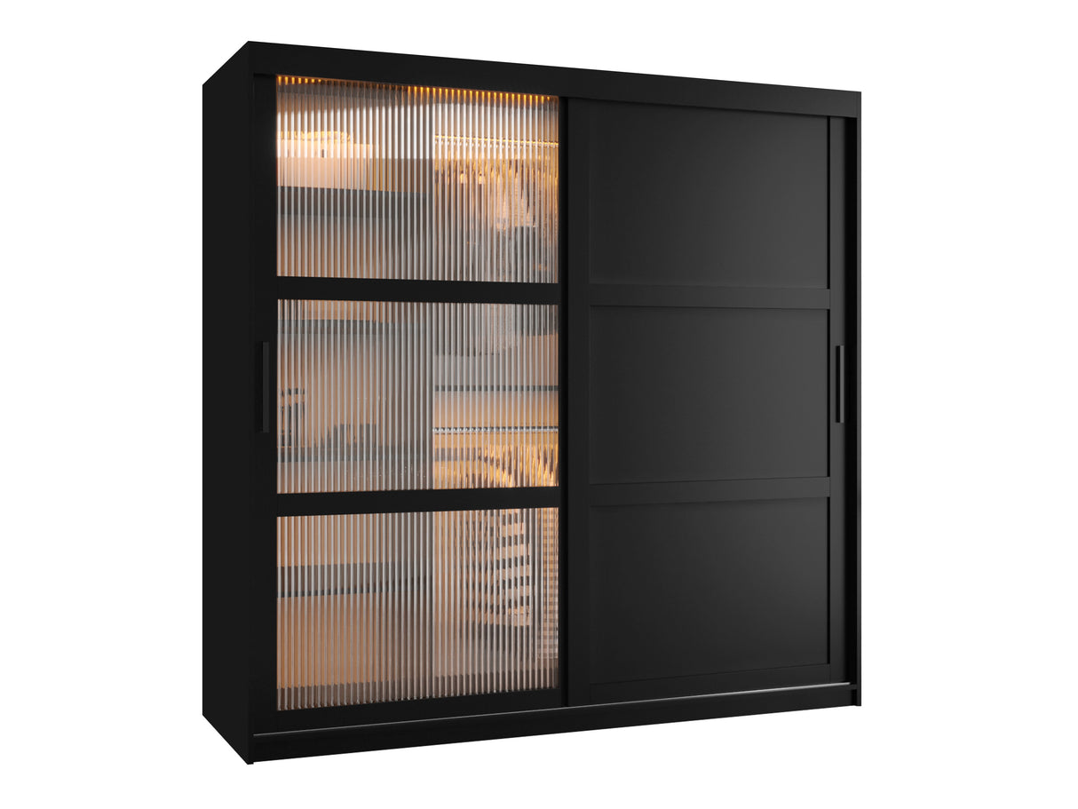 Gardróbszekrény Szafa FLUTES 3, Szín: Fekete, Fiókok: Igen, Szélesség: 180 cm, Led világítás: Igen
