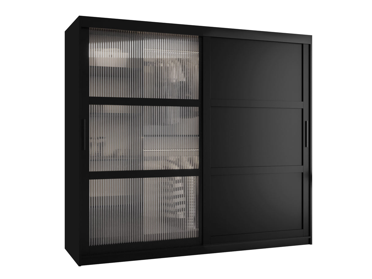 Gardróbszekrény Szafa FLUTES 3, Szín: Fekete, Fiókok: Igen, Szélesség: 200 cm, Led világítás: Nem