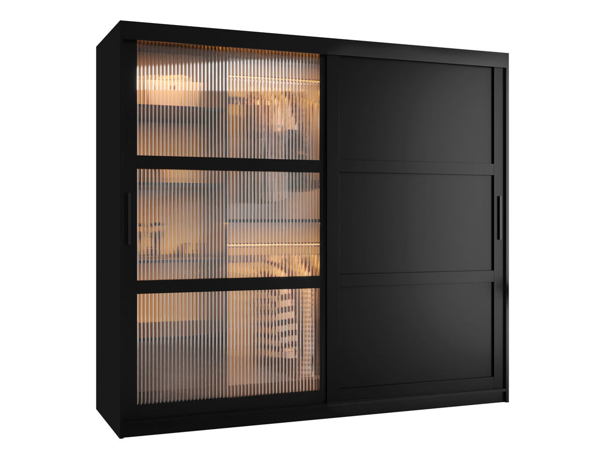 Gardróbszekrény Szafa FLUTES 3, Szín: Fekete, Fiókok: Igen, Szélesség: 200 cm, Led világítás: Igen