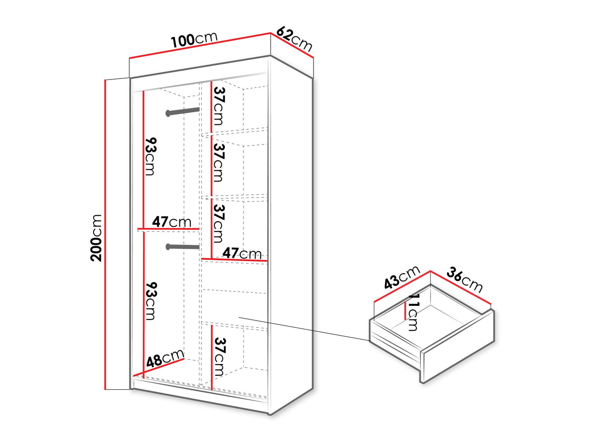Gardróbszekrény Szafa SPOTI, Szín: Fekete, Fiókok: Igen, Szélesség: 100 cm