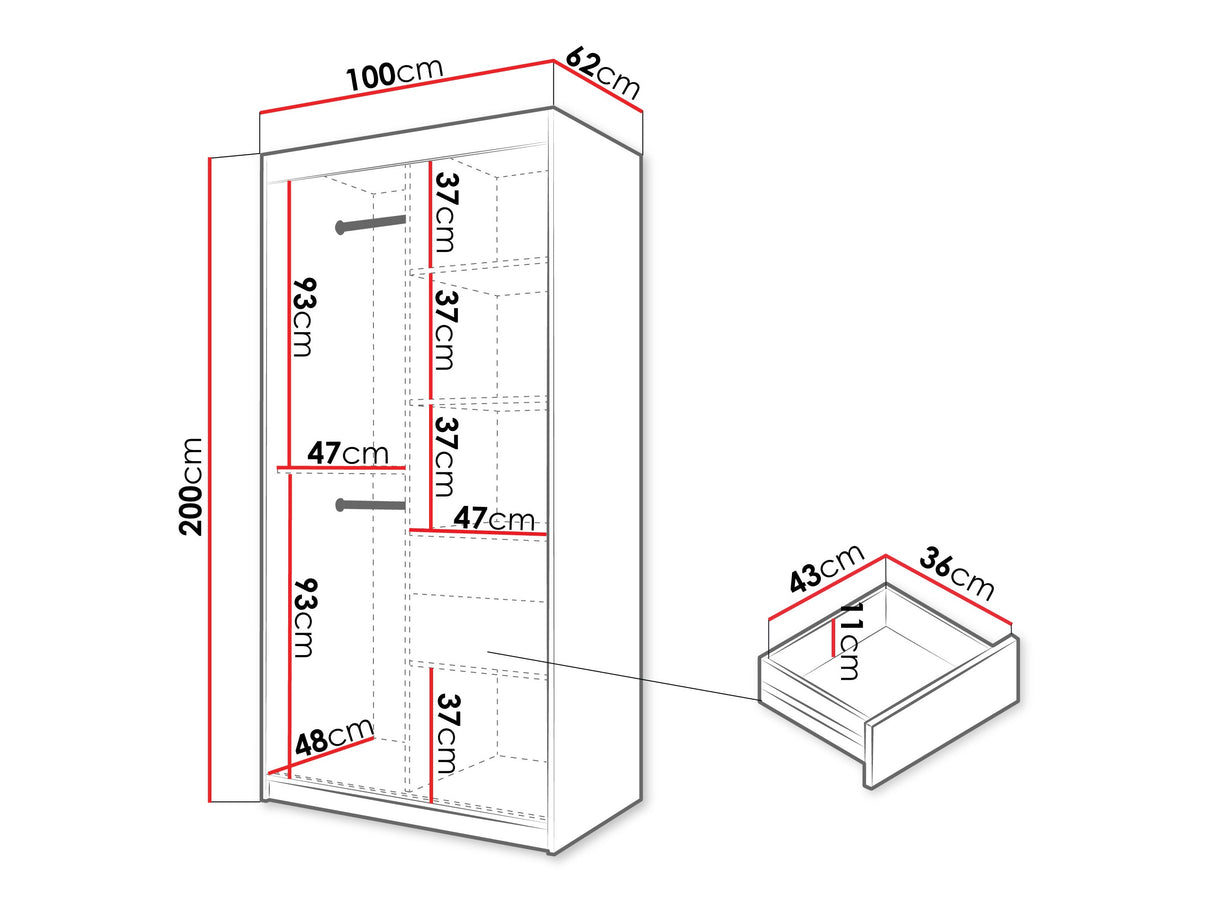 Gardróbszekrény Szafa SPOTI, Szín: Fehér, Fiókok: Igen, Szélesség: 100 cm
