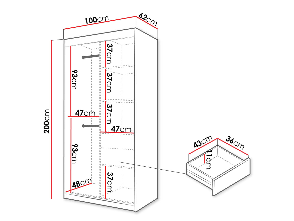 Gardróbszekrény Szafa SPOTI, Szín: Artisan tölgy, Fiókok: Igen, Szélesség: 100 cm