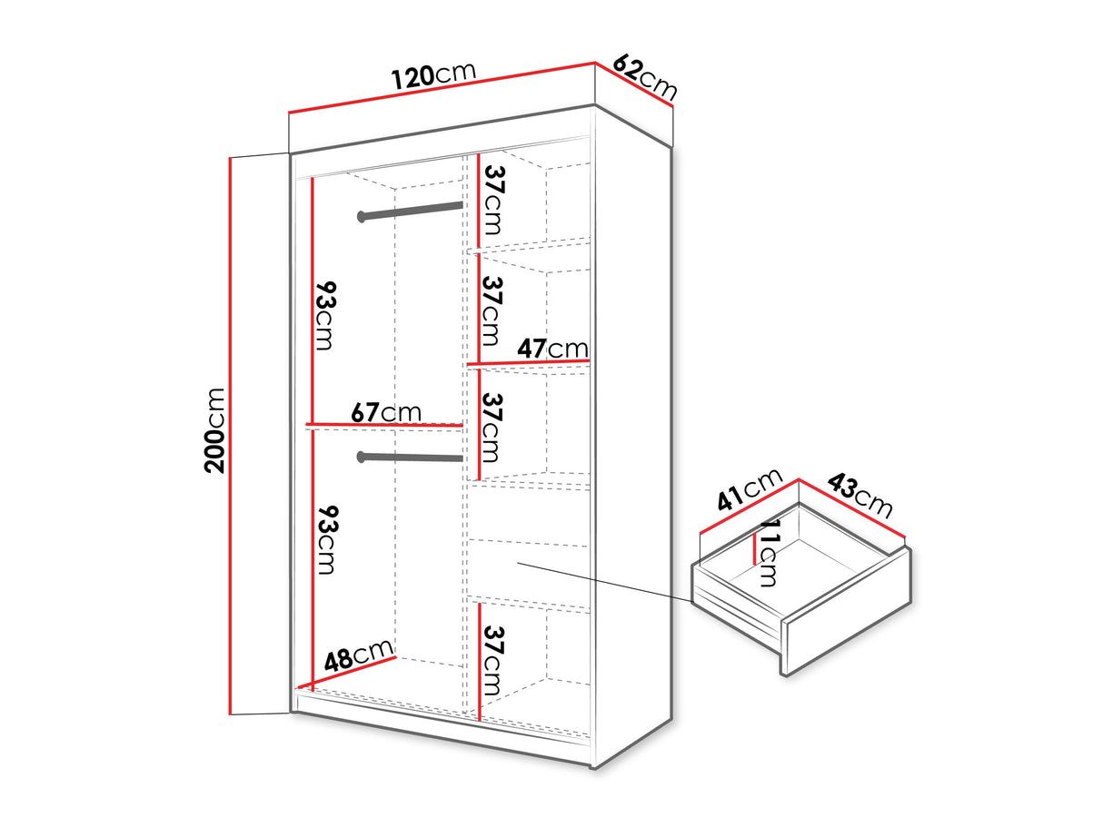 Gardróbszekrény Szafa SPOTI, Szín: Fehér, Fiókok: Igen, Szélesség: 120 cm