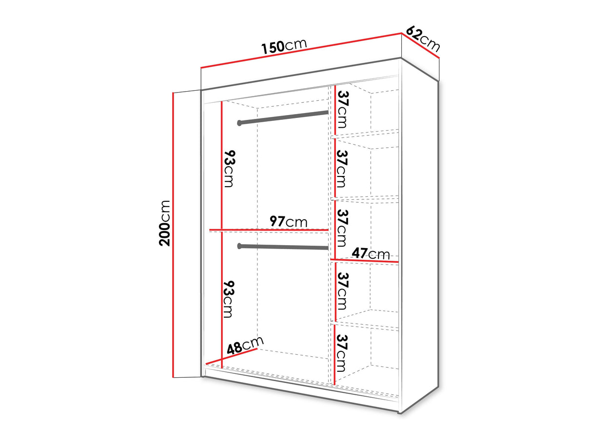 Gardróbszekrény Szafa SPOTI, Szín: Fekete, Fiókok: Nem, Szélesség: 150 cm