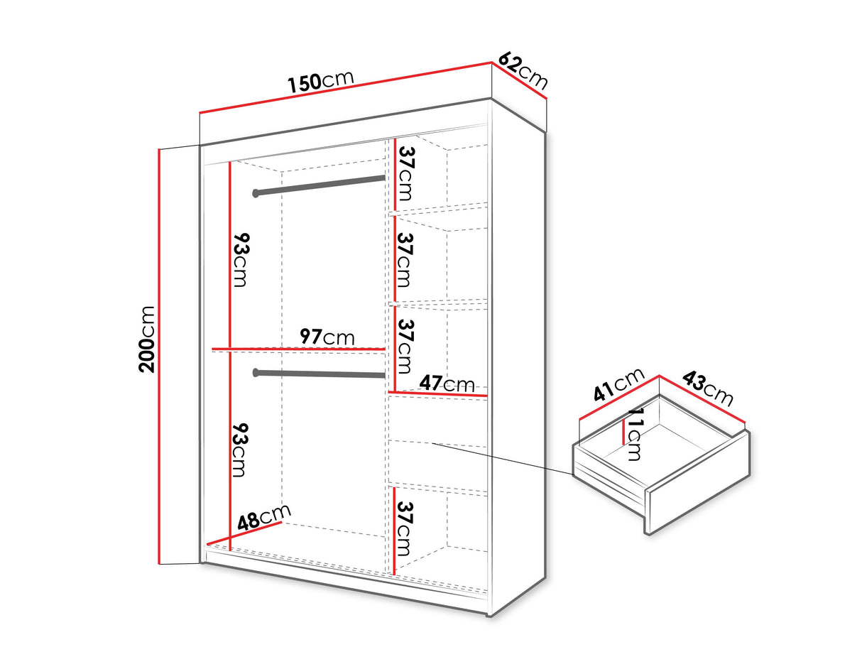 Gardróbszekrény Szafa SPOTI, Szín: Fekete, Fiókok: Igen, Szélesség: 150 cm