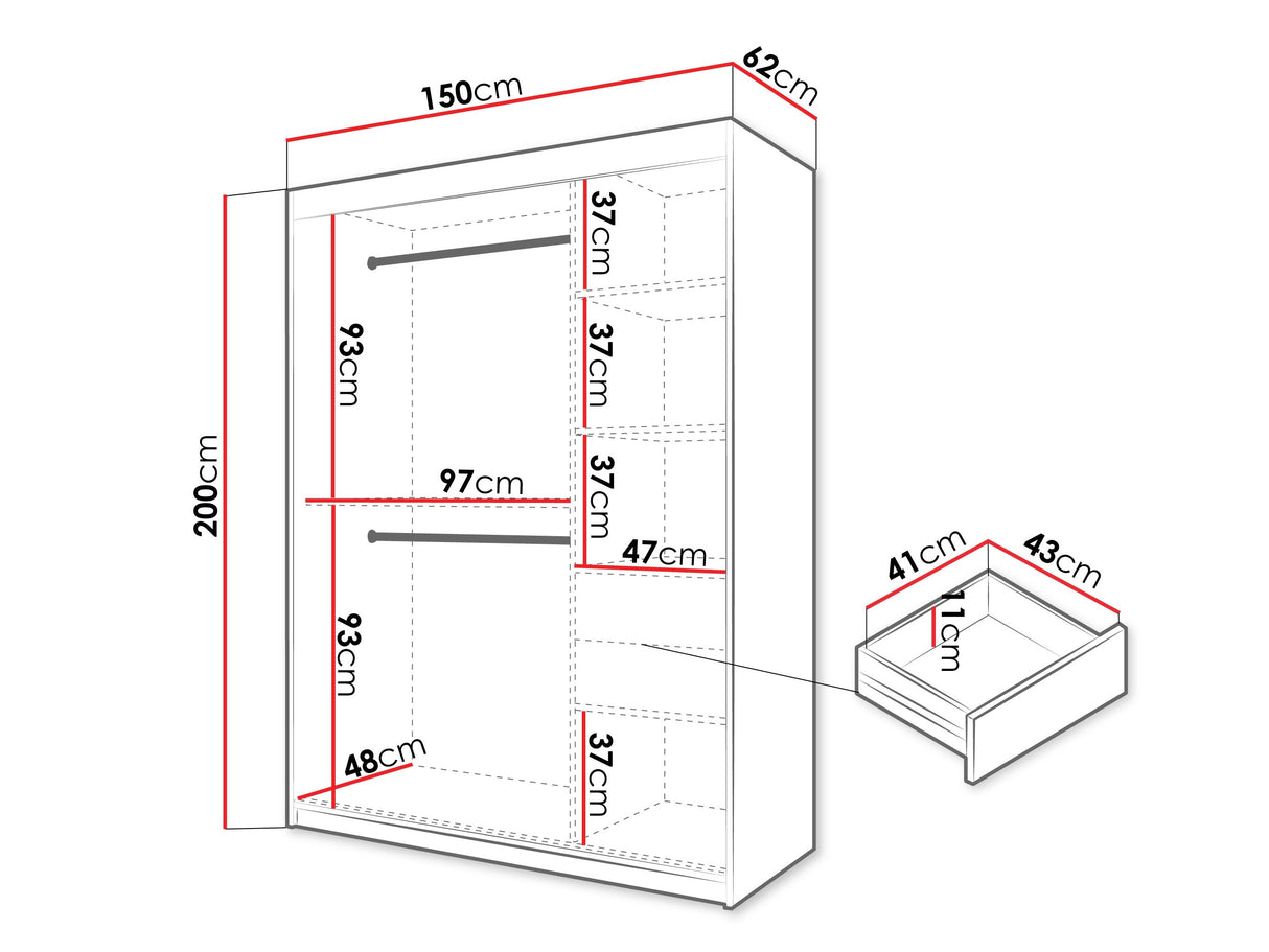 Gardróbszekrény Szafa SPOTI, Szín: Kasmír, Fiókok: Igen, Szélesség: 150 cm