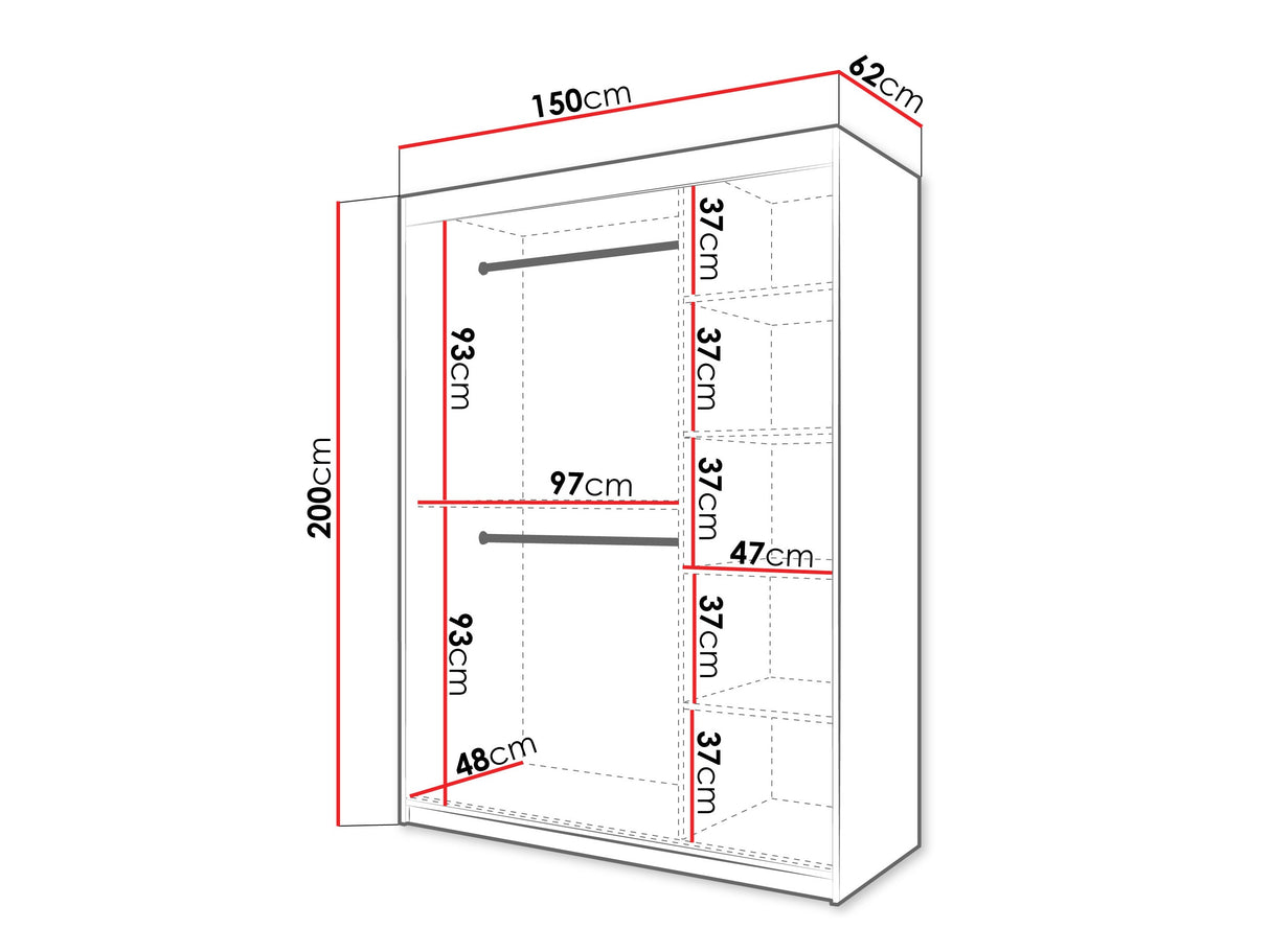 Gardróbszekrény Szafa SPOTI, Szín: Fehér, Fiókok: Nem, Szélesség: 150 cm