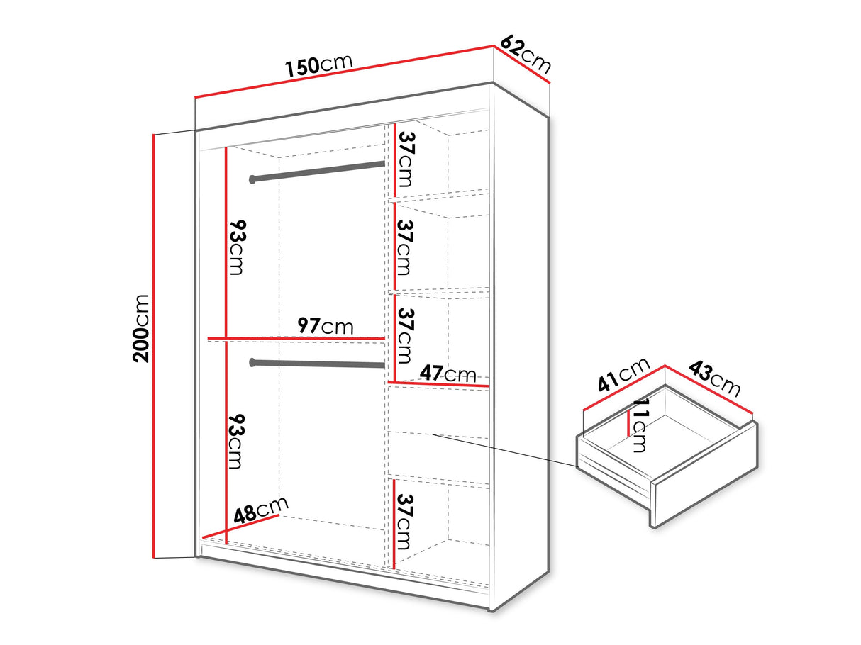 Gardróbszekrény Szafa SPOTI, Szín: Fehér, Fiókok: Igen, Szélesség: 150 cm