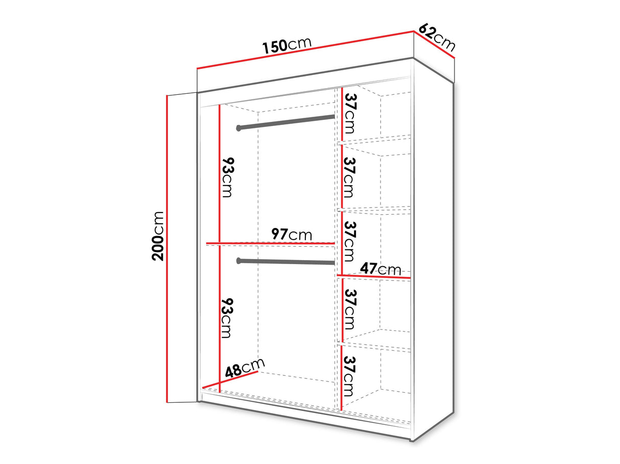 Gardróbszekrény Szafa SPOTI, Szín: Sonoma tölgy, Fiókok: Nem, Szélesség: 150 cm