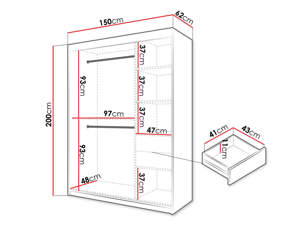 Gardróbszekrény Szafa SPOTI, Szín: Sonoma tölgy, Fiókok: Igen, Szélesség: 150 cm