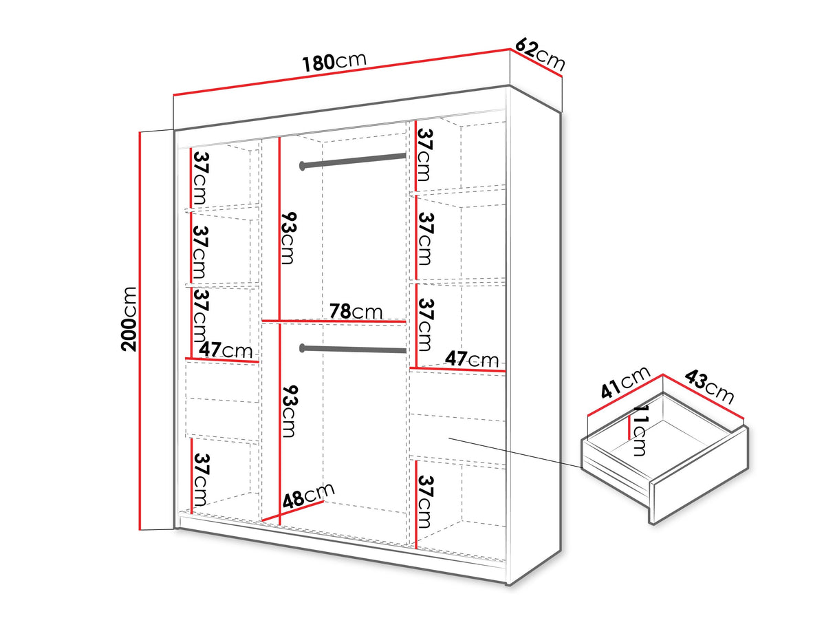 Gardróbszekrény Szafa SPOTI, Szín: Fekete, Fiókok: Igen, Szélesség: 180 cm