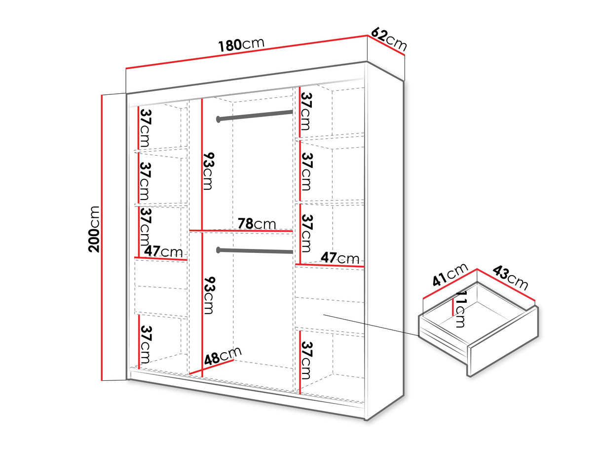 Gardróbszekrény Szafa SPOTI, Szín: Kasmír, Fiókok: Igen, Szélesség: 180 cm