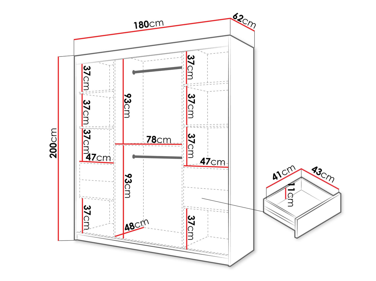 Gardróbszekrény Szafa SPOTI, Szín: Fehér, Fiókok: Igen, Szélesség: 180 cm