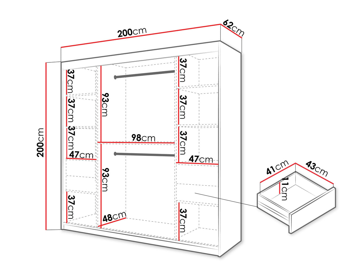 Gardróbszekrény Szafa SPOTI, Szín: Fekete, Fiókok: Igen, Szélesség: 200 cm