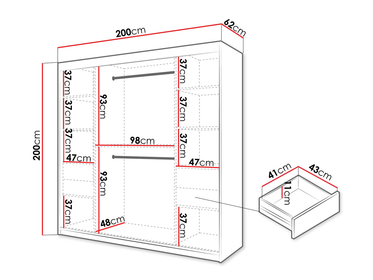 Gardróbszekrény Szafa SPOTI, Szín: Kasmír, Fiókok: Igen, Szélesség: 200 cm