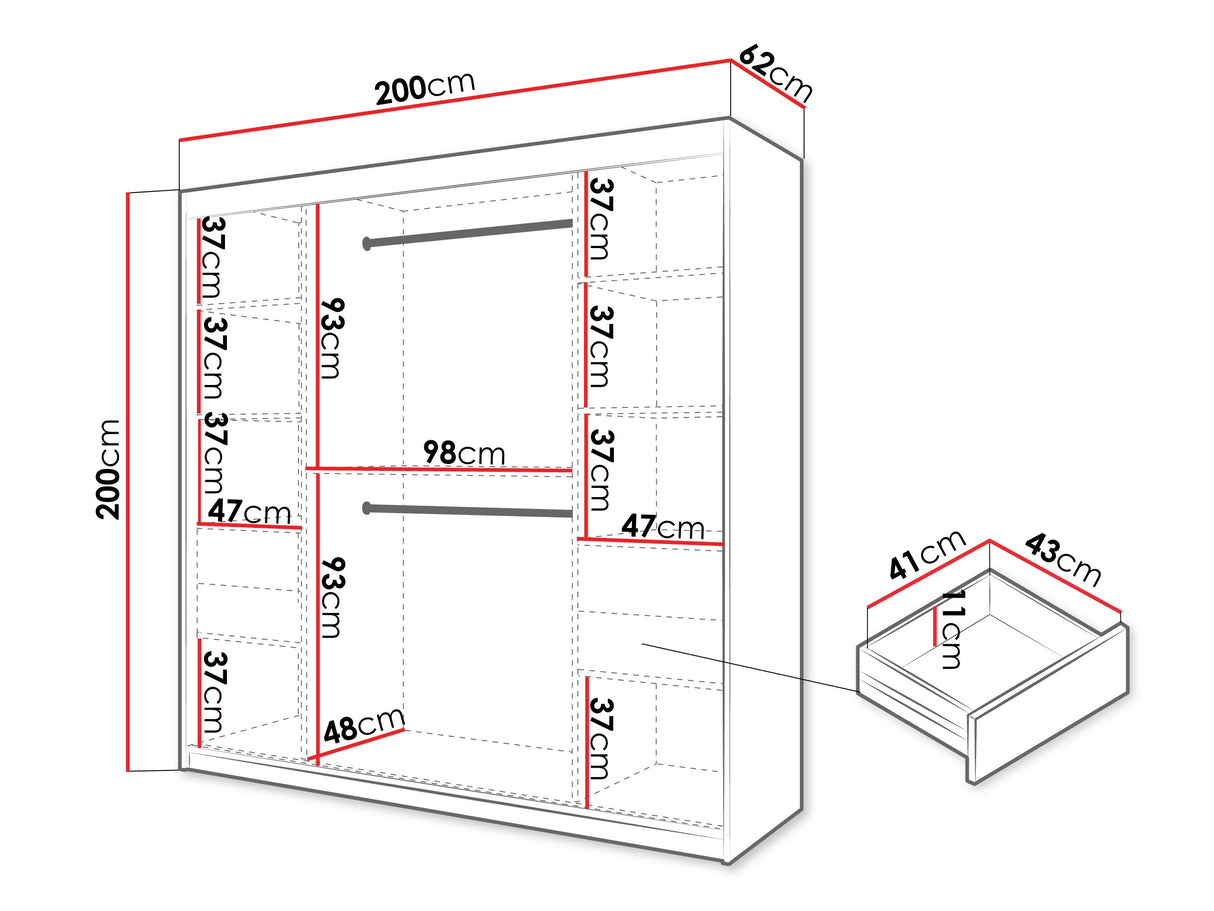 Gardróbszekrény Szafa SPOTI, Szín: Fehér, Fiókok: Igen, Szélesség: 200 cm