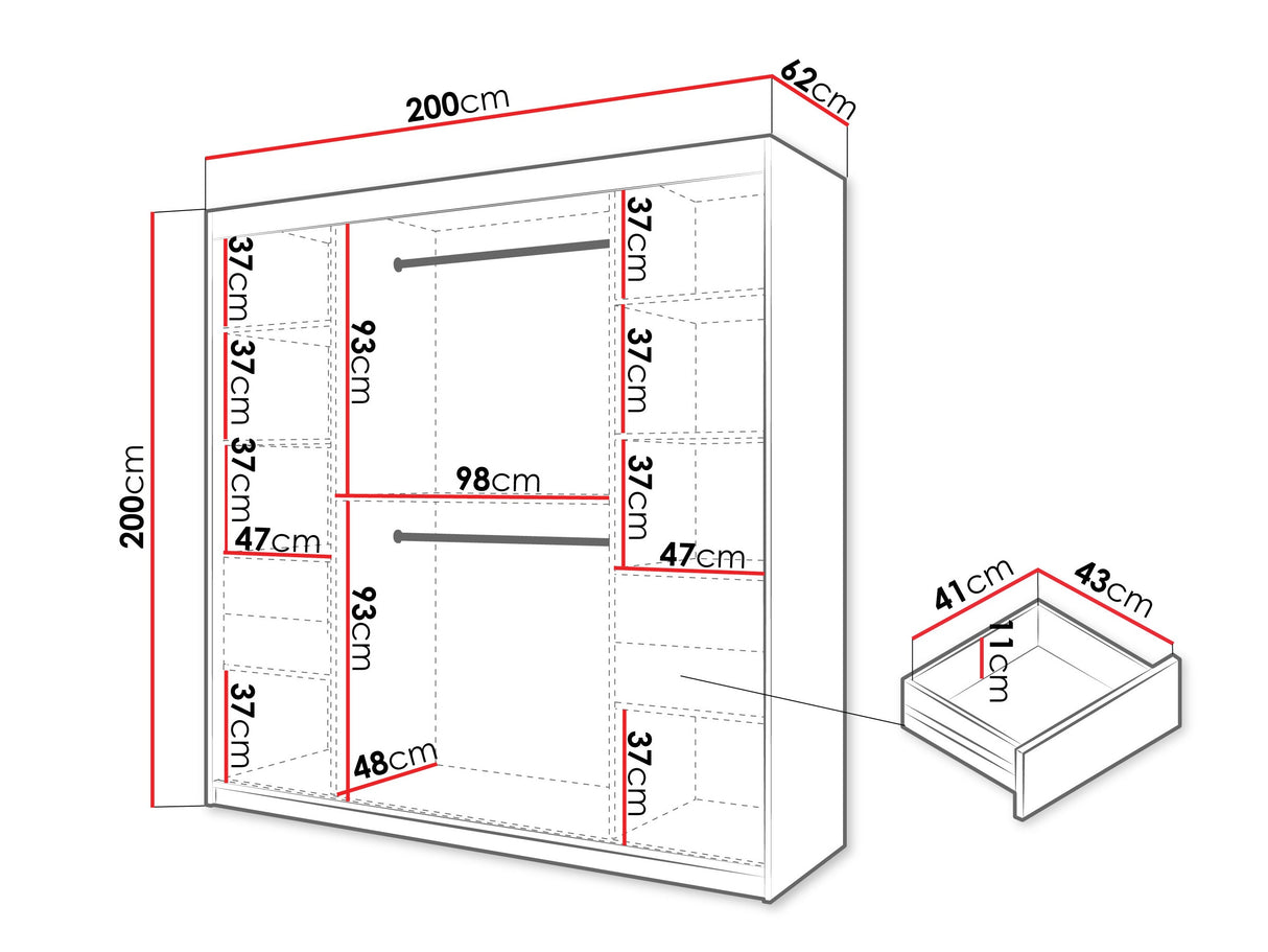 Gardróbszekrény Szafa SPOTI, Szín: Artisan tölgy, Fiókok: Igen, Szélesség: 200 cm