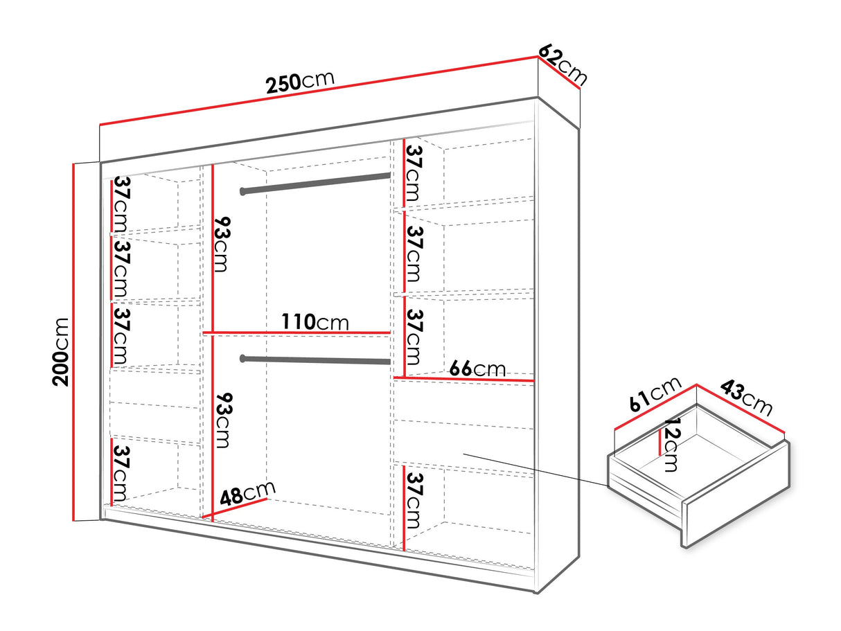 Gardróbszekrény Szafa SPOTI, Szín: Fekete, Fiókok: Igen, Szélesség: 250 cm