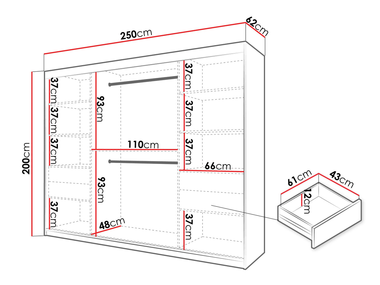 Gardróbszekrény Szafa SPOTI, Szín: Kasmír, Fiókok: Igen, Szélesség: 250 cm
