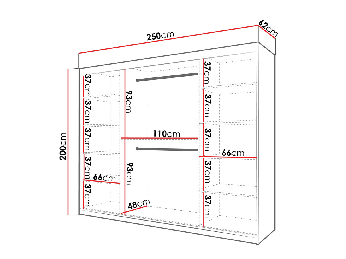 Gardróbszekrény Szafa SPOTI, Szín: Fehér, Fiókok: Nem, Szélesség: 250 cm