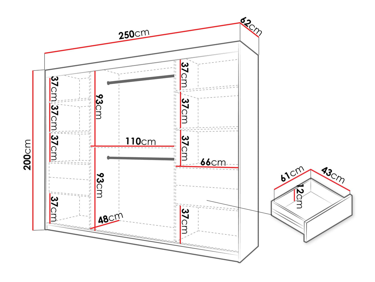 Gardróbszekrény Szafa SPOTI, Szín: Artisan tölgy, Fiókok: Igen, Szélesség: 250 cm
