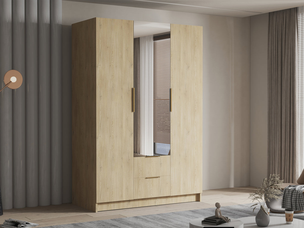 Gardróbszekrény Szafa CALWI II 150, Szín: Tölgy, Fogantyú színe: Aranysárga