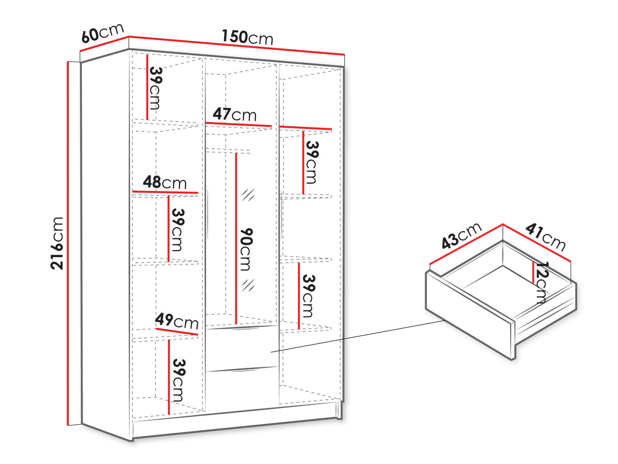 Gardróbszekrény Szafa CALWI II 150, Szín: Kasmír, Fogantyú színe: Aranysárga