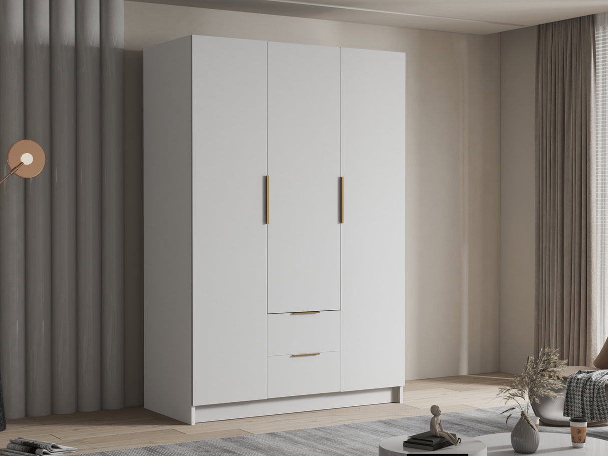 Gardróbszekrény Szafa CALWI I 150, Szín: Fehér, Fogantyú színe: Aranysárga