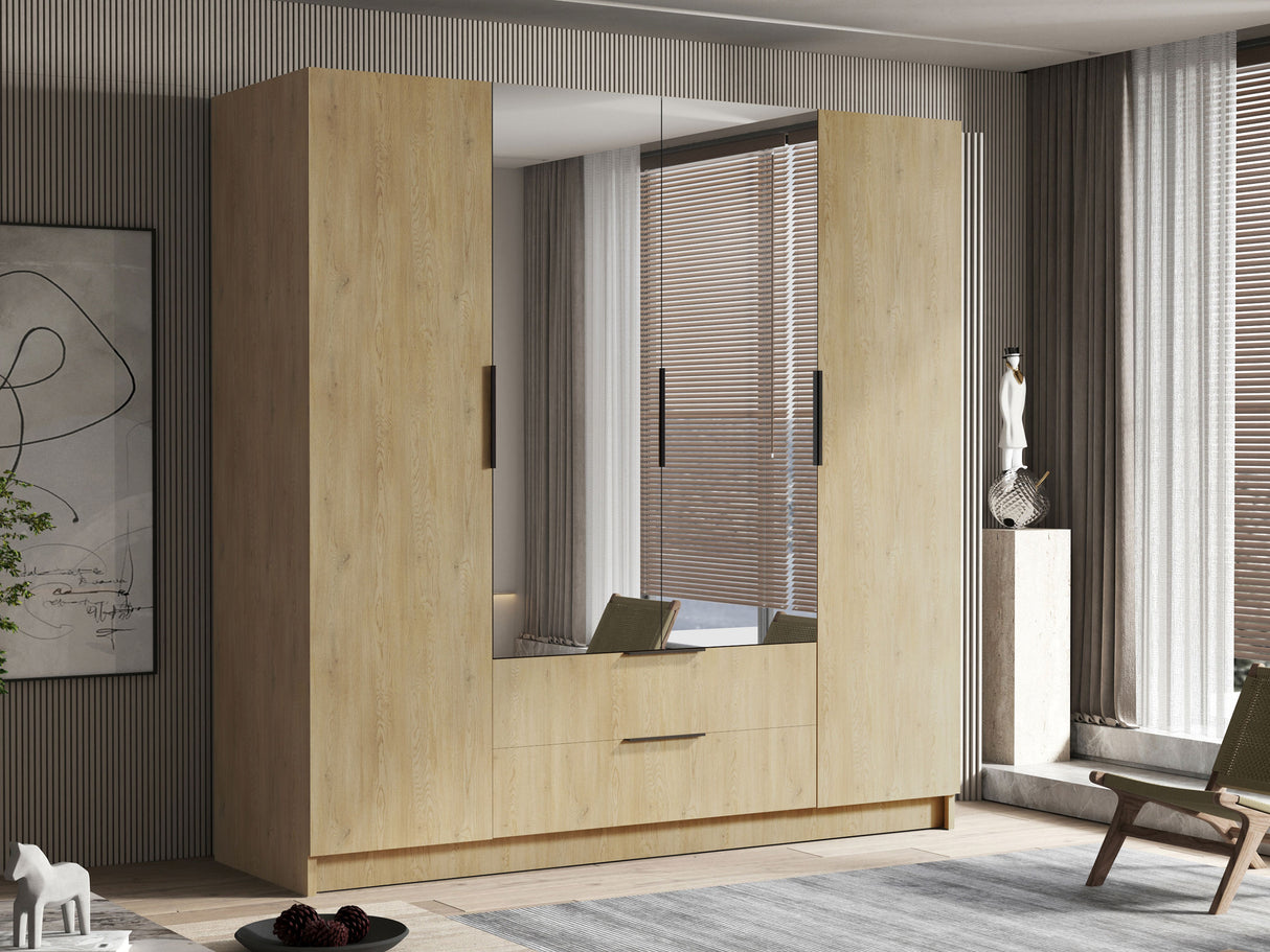 Gardróbszekrény Szafa SOFIA II 200, Szín: Tölgy, Fogantyú színe: Fekete