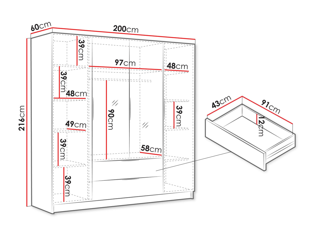 Gardróbszekrény Szafa SOFIA II 200, Szín: Fehér, Fogantyú színe: Aranysárga